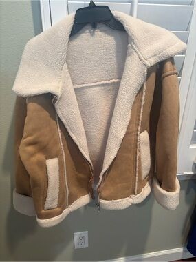 Women's Shearling-Trim Bomber Jacket - Tan